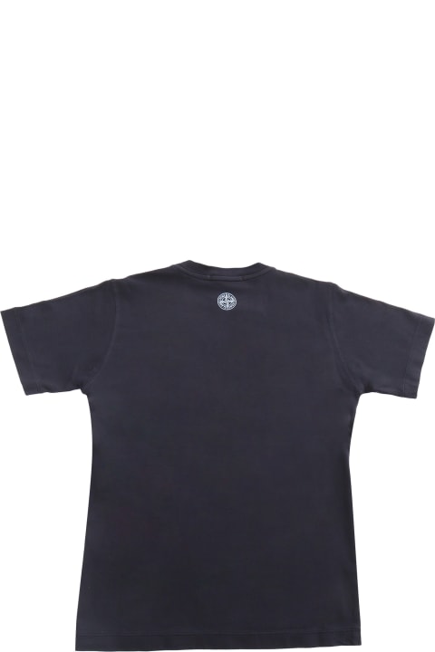 ボーイズのセール Stone Island Junior Black T-shirt With Prints