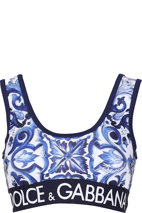 Dolce & Gabbana for Women Dolce & Gabbana Majolica Print Jersey Top With Logo Elastic