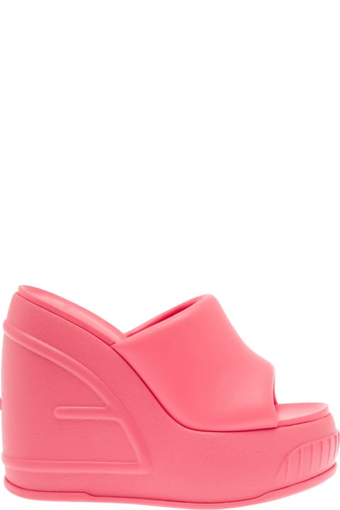 Shoes for Women Fendi Pink Platform Slides With Embossed Oversized Ff Pattern In Leather Woman
