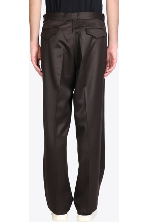 Aw22 Long Wide Pants Dark brown wool wide pant with pleat.