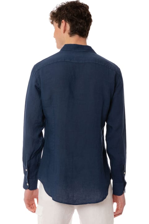 Homeware MC2 Saint Barth Man Navy Blue Linen Pamplona Shirt