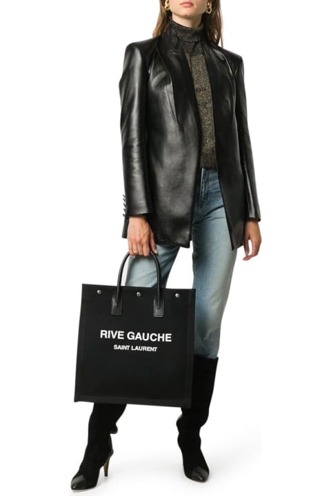 Saint Laurent Black Canvas Rive Gauche Shopping Bag