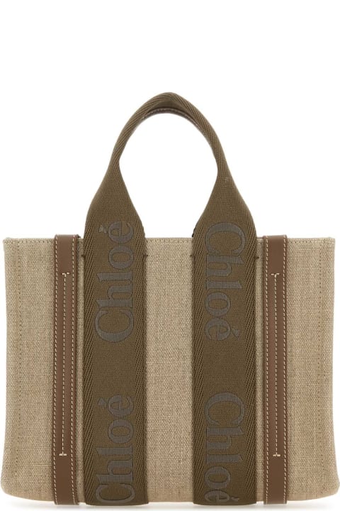 Chloé Totes for Women Chloé Multicolor Linen Small Woody Shopping Bag