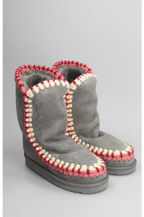 Mou Boots for Women Mou Eskimo Low Heels Ankle Boots In Grey Suede