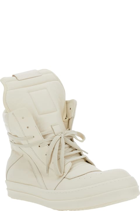 Rick Owens Sneakers for Men Rick Owens 'geo-basket' White High-top Sneakers With Contrasting Details In Leather Woman