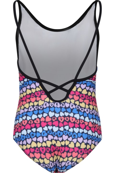 Swimwear for Girls Rykiel Enfant Multicolor One-piece Swimsuit For Girl With Little Hearts And All-over Multicolor Logo