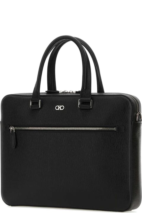 Ferragamo Luggage for Men Ferragamo Black Leather Revival Briefcase