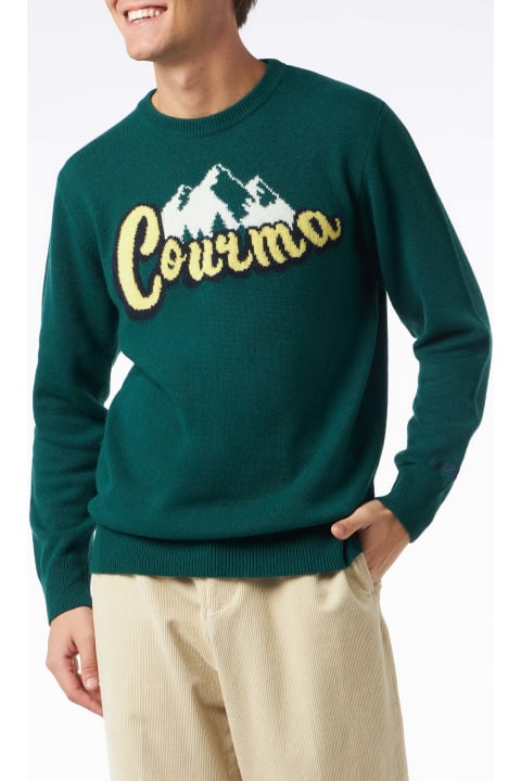 Homeware MC2 Saint Barth Man Crewneck Sweater With Courma Mountains Jacquard