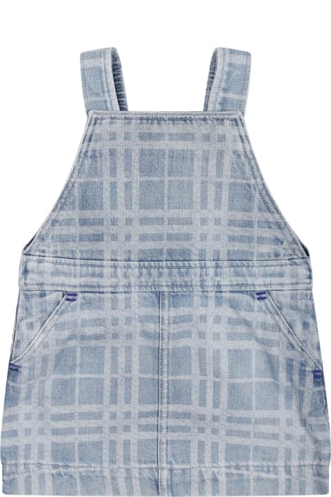 Burberry Kids Burberry Denim Dungarees For Baby Girl With Iconic All-over Check