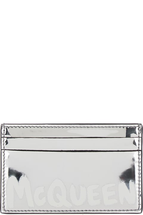 Wallets for Men Alexander McQueen 'graffiti Mcqueen' Silver Card-holder With Print In Laminated Leather Man