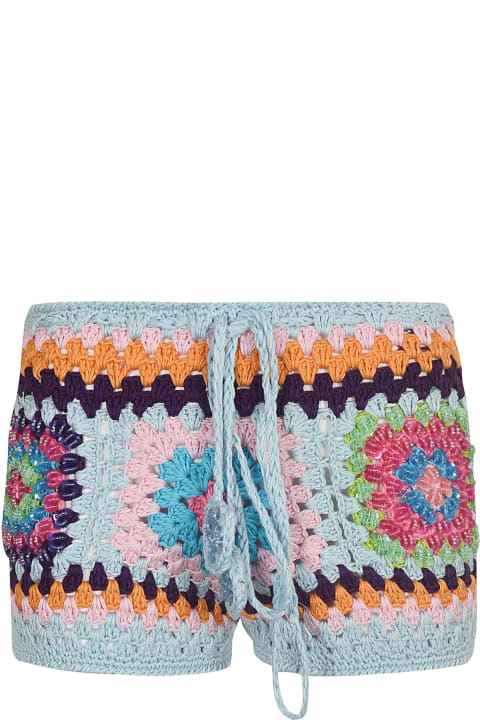 Drawstring Waist Floral Embroidered Woven Shorts