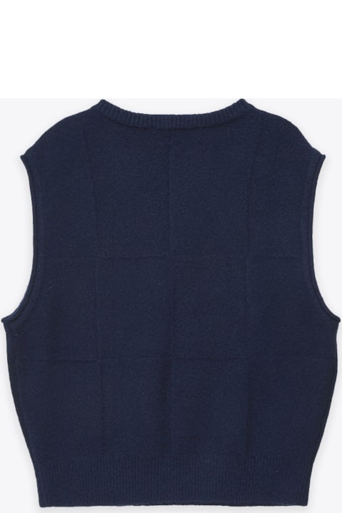 Unisex Divide V-neck Wool Vest Navy blue knitted vest - Unisex divide v-neck wool vest