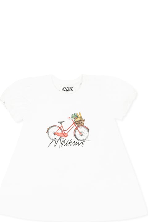 Fashion for Women Moschino White Dress For Baby Girl With Bicycle Print