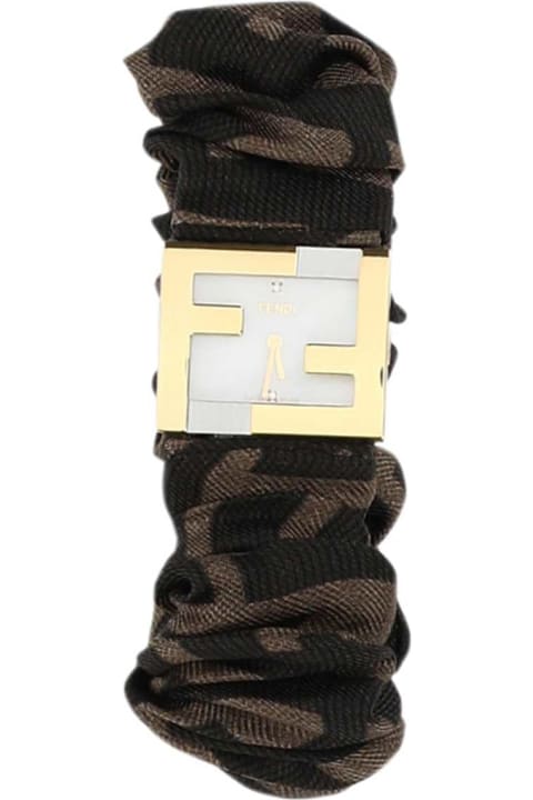 ウィメンズのセール Fendi Stainless Steel And Embroidered Nylon Fendimania Baguette Watch