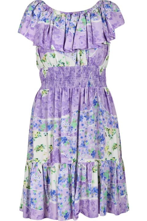 Fashion for Girls MSGM Purple Dress For Girl With Floral Print