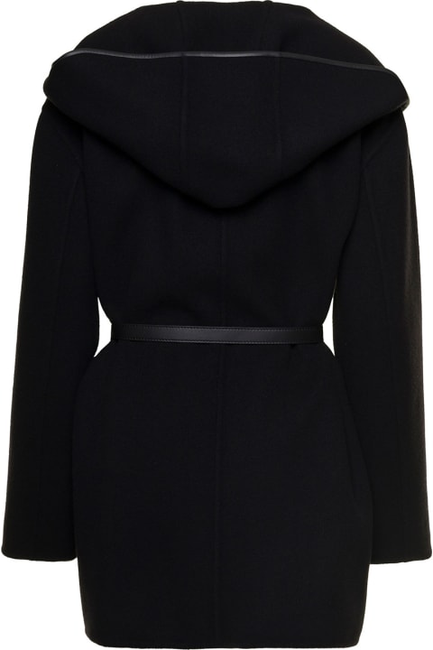 Black Wrap Hooded Coat In Wool And Cashmere Woman Bottega Veneta