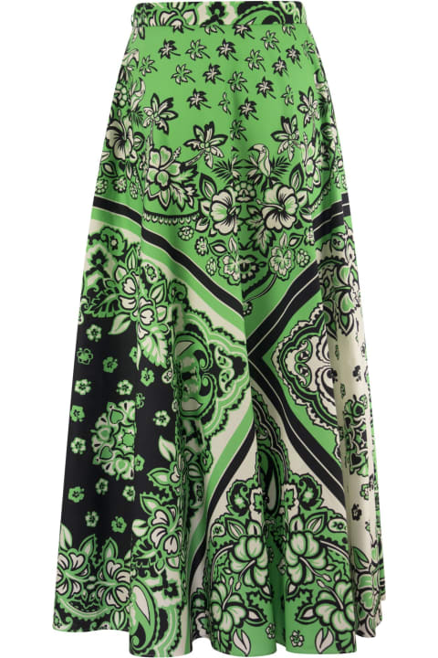 Skirts for Women RED Valentino Green Bandana Print Cotton Long Skirt