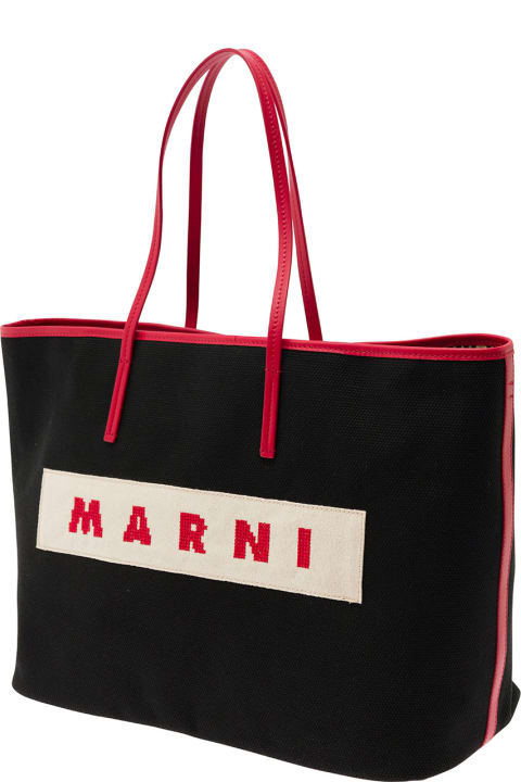Marni Bags for Women Marni 'small Janus' Black Tote Bag With Logo Patch In Cotton Woman
