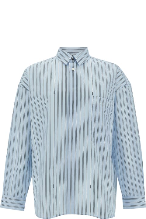 Jacquemus Men Jacquemus Light Blue Striped Shirt With Logo Lettering Detail In Cotton Man