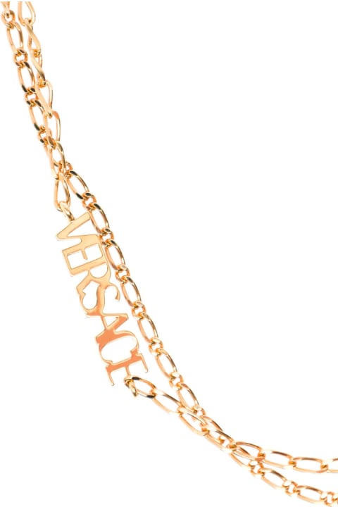 Double Chain  Golden Metal  Necklace  With Logo Pendant Detail Versace Woman
