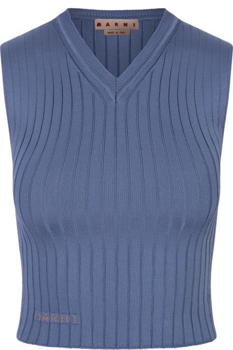 Fashion for Women Marni Light Blue Ribbed Knit Short Gilet