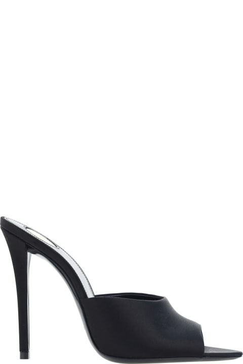 Sandals for Women Saint Laurent Black Satin Goldie 110 Sabot