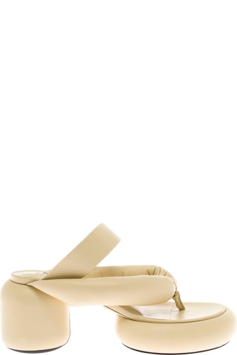 Jil Sander Woman's Sculpture Ivory Colored Leather Thong Sandals