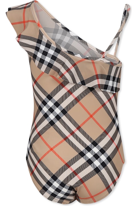 Burberry Swimwear for Girls Burberry Beige Swimsuit For Girl With Iconic Vintage Check