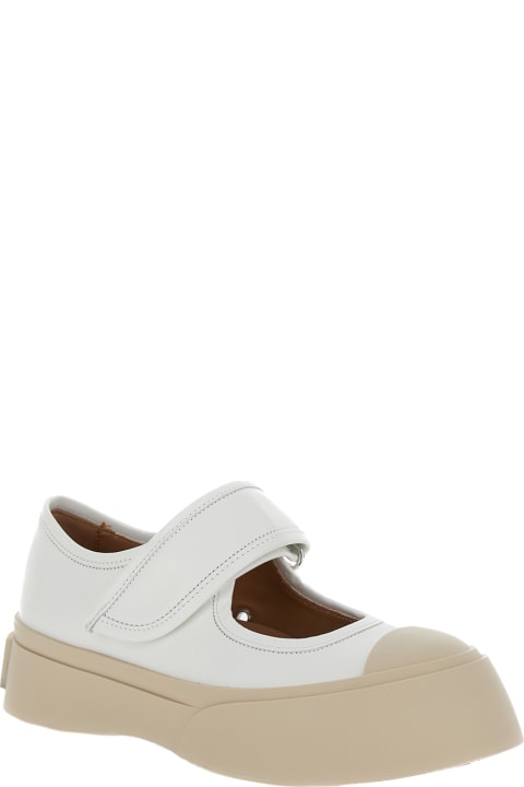 Fashion for Women Marni 'pablo' White Mary Janes With Strap And Logo In Leather Woman
