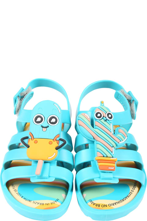 Light Blue Sandals For Kids With Cactus And Popsicle