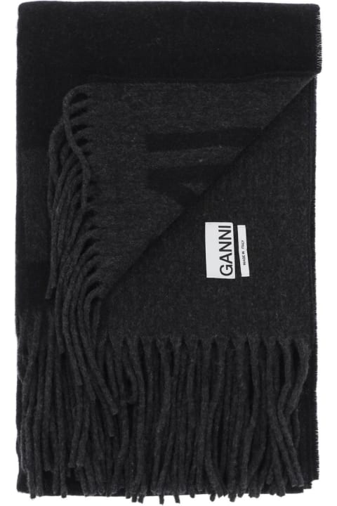 Ganni Scarves & Wraps for Women Ganni Black Recycled Wool Scarf