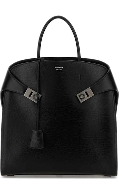 Homeware Ferragamo Black Leather Hug Shopping Bag