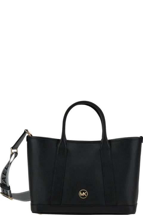 MICHAEL Michael Kors for Women MICHAEL Michael Kors 'luisa' Black Tote Bag With Mk Logo Detail In Grain Leather Woman