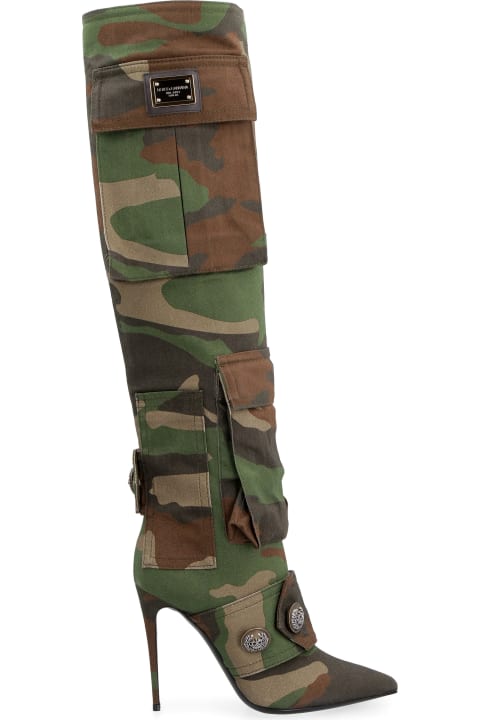 Camouflage Motif Fabric Knee-boots