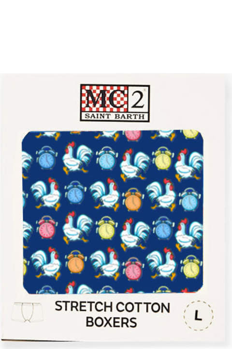 Underwear for Men MC2 Saint Barth Micro Roosters And Alarms Print Underwear Boxer