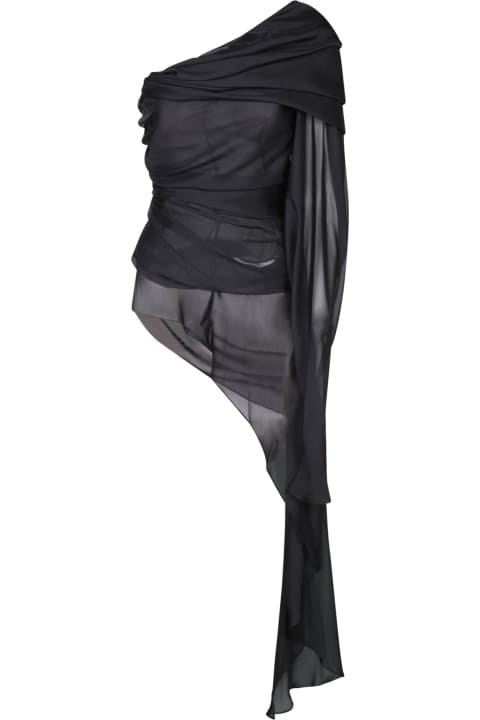 Rev Clothing for Women Rev Black Silk Draped Asymmetric Top