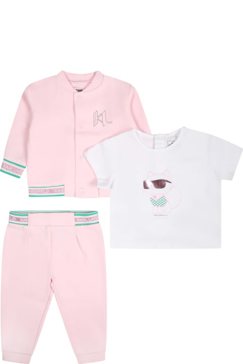 Karl Lagerfeld Kids Bottoms for Baby Girls Karl Lagerfeld Kids Pink Set For Baby Girl With Logo