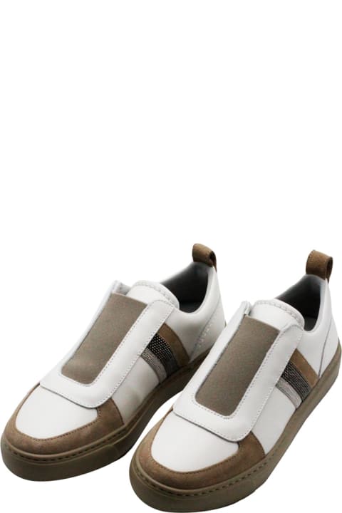 Fabiana Filippi Sneakers for Women Fabiana Filippi Slip-on Sneaker In Leather With Suede Inserts Embellished With Rows Of Brilliant Jewels On The Sides
