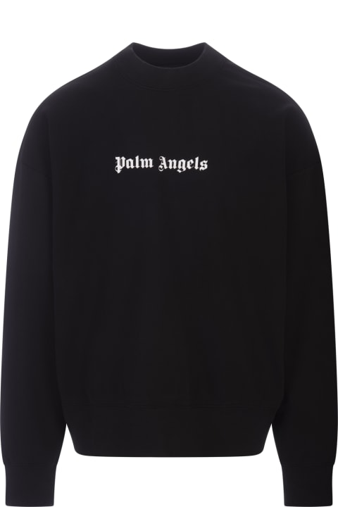 Fleeces & Tracksuits for Men Palm Angels Black Crew Neck Sweatshirt With Contrast Logo