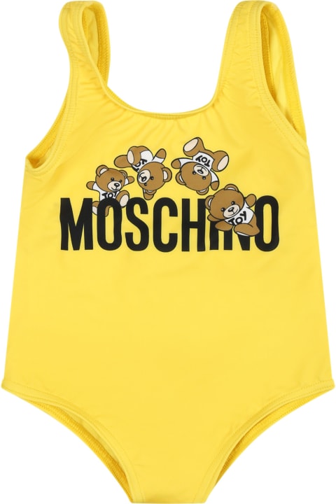 Fashion for Baby Girls Moschino Yellow One-piece Swimsuit For Baby Girl With Logo And Teddy Bear
