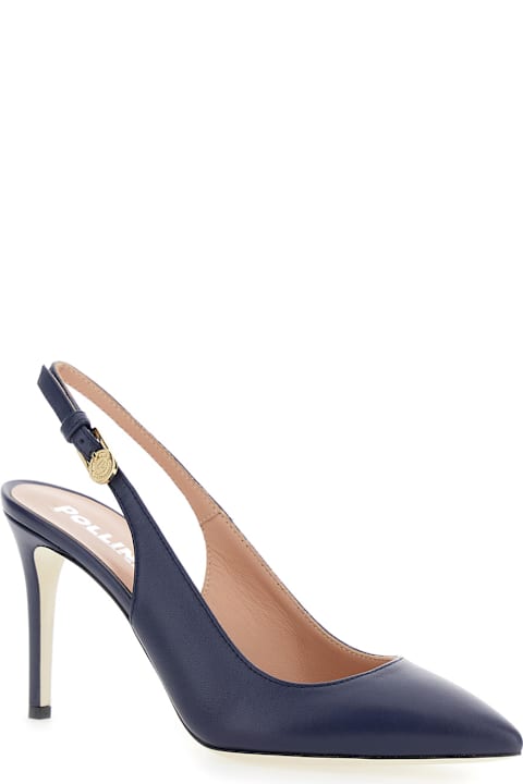 Homeware Pollini Blue Slingback Pumps With High Stiletto Heel In Soft Leather Woman