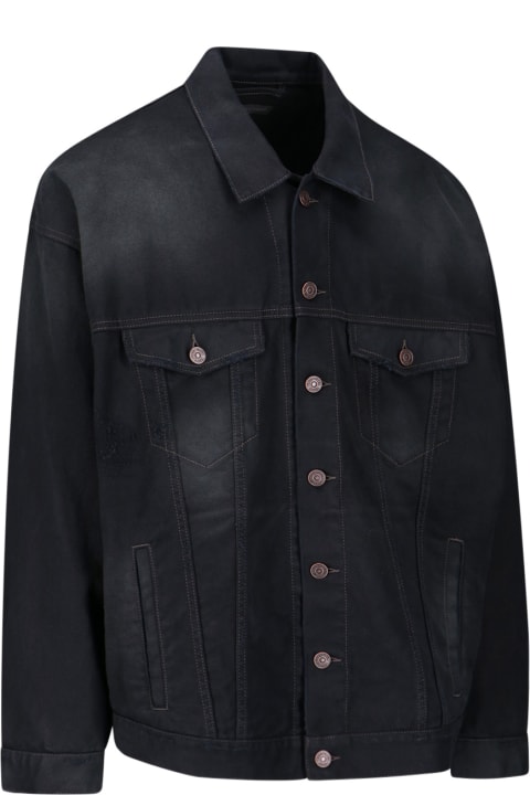 Coats & Jackets for Men Balenciaga Oversized Black Jacket With Obscured Logo In Cotton Denim Man
