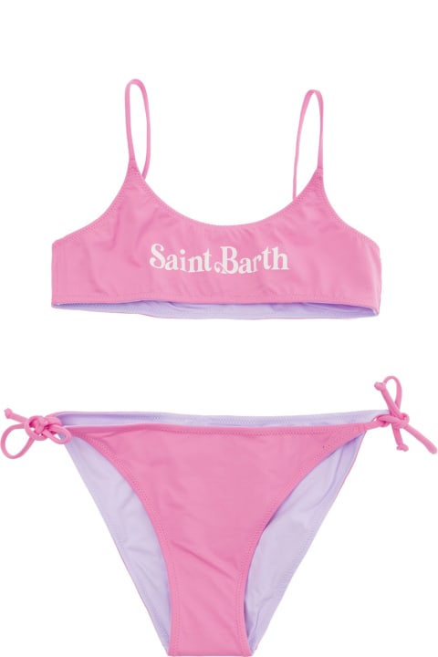 Fashion for Kids MC2 Saint Barth 'jaiden' Pink And Purple Reversible Bikini With Logo Lettering In Stretch Fabric Girl