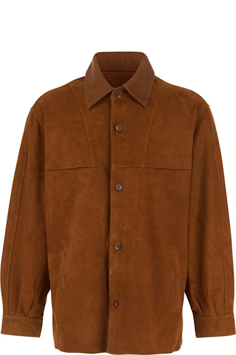 Sunflower for Women Sunflower Brown Jacket With Classic Collar And Two Front Welt Pockets In Suede Man
