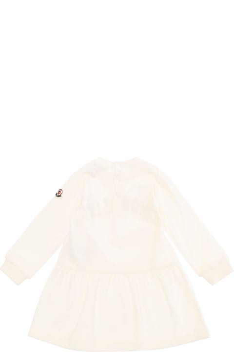 Bodysuits & Sets for Baby Girls Moncler White Dress With Logo Lettering In Cotton Blend Baby