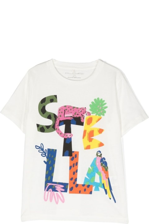 White Cotton T-shirt With Multicolor Print Stella Mccartney Kids Girl