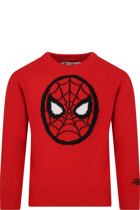 メンズ新着アイテム MC2 Saint Barth Red Sweater For Boy With Spiderman