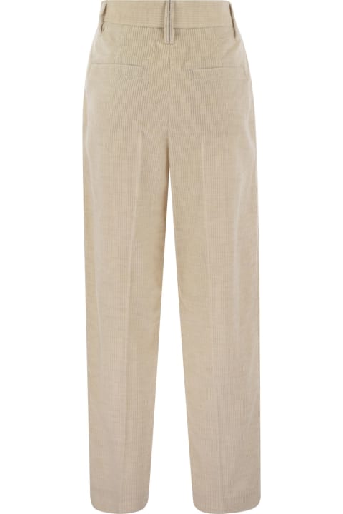 ウィメンズ Brunello Cucinelliのパンツ＆ショーツ Brunello Cucinelli Striped Canvas Trousers In Viscose And Comfort Cotton With Necklace