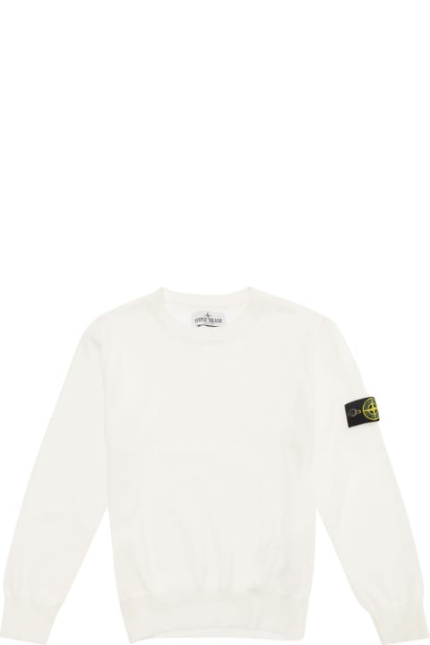 Homeware Stone Island Junior White Crewneck Sweatshirt With Logo Patch In Cotton Boy