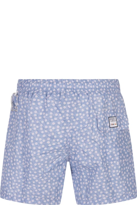 Swimwear for Men Fedeli Cornflower Blue Swim Shorts With Micro Daisy Pattern
